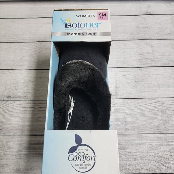 Isotoner Memory Foam Hoodback Comfort Slippers Black Size SM (6.5-7) - Picture 4 of 5
